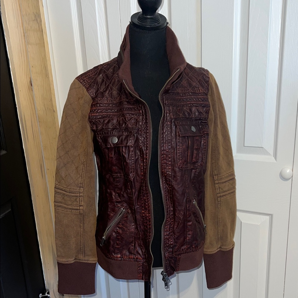 BKE Burgundy and Brown Bomber Jacket